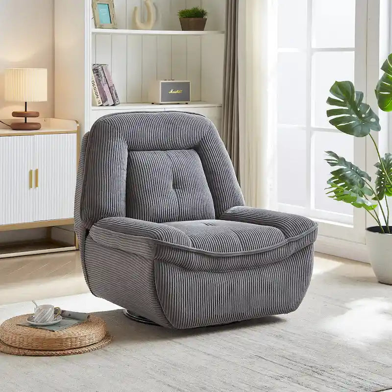 Fauteuil inclinable pivotant et berçant en velours côtelé, avec repose-pieds, pour le salon