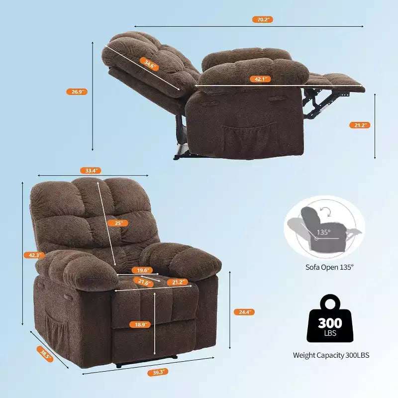 Fotel rozkładany z ręczną regulacją, ergonomiczny fotel z oddychającego materiału i kieszeniami bocznymi, jednoosobowa sofa, odpowiednia do salonu lub sypialni