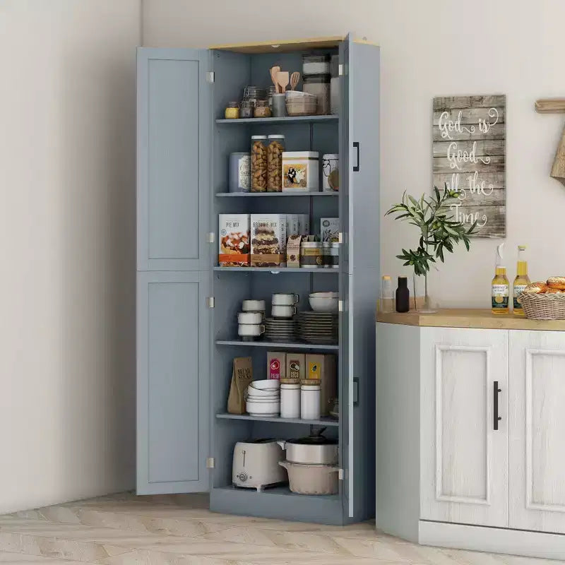 Garde-manger de cuisine autoportant HOMCOM 67 po, meuble de rangement à 4 portes avec étagères et portes réglables