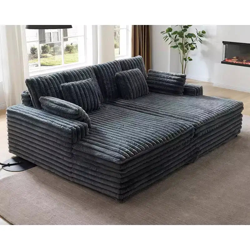 AMERLIFE 93 dubbele chaise longue voor twee personen, diepe cloudbank met lendenkussens en brede armleuningen, eenvoudig te monteren, imitatiebont