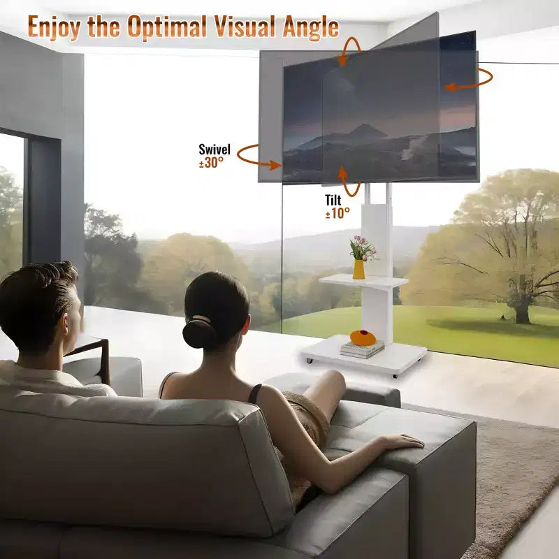 TV-Ständer für 32–75-Zoll-Fernseher, höhenverstellbarer mobiler TV-Wagen mit Schublade und Rollen für Wohnzimmer, Schlafzimmer und Büro – ModernLuxe