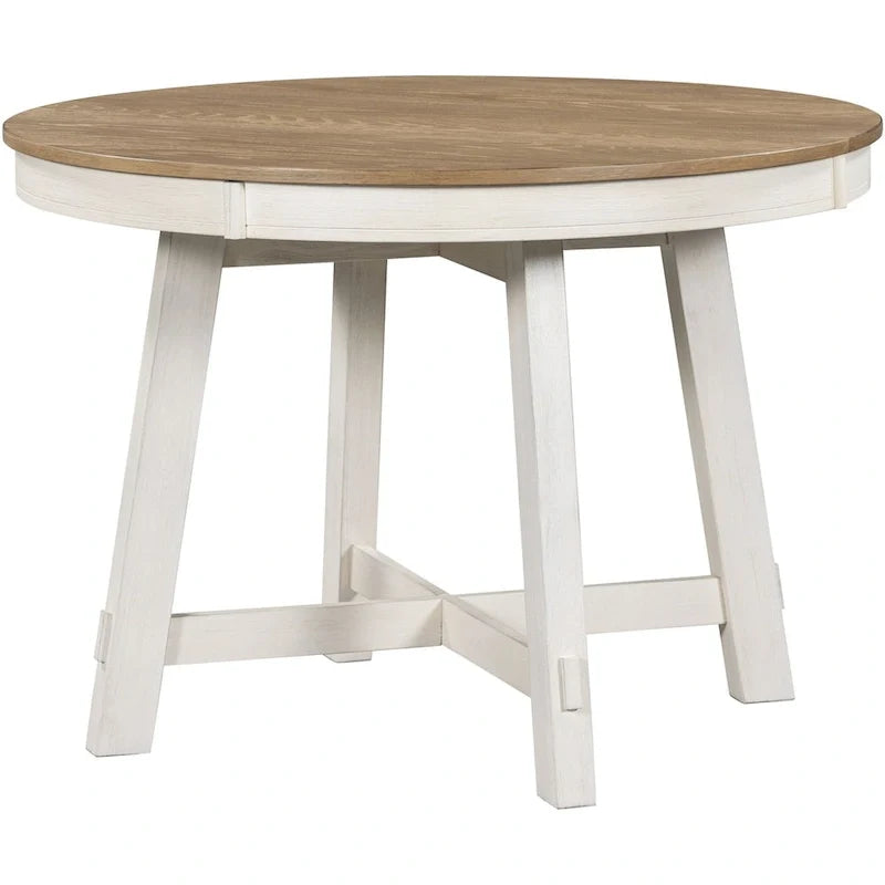 Ronde uitschuifbare eettafel in landelijke stijl met houten keukentafelblad en verlengblad van 16 inch