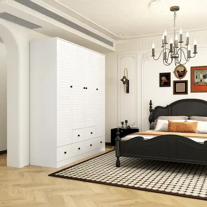 Armoire-penderie blanche de 59 po de large, grande armoire autoportante