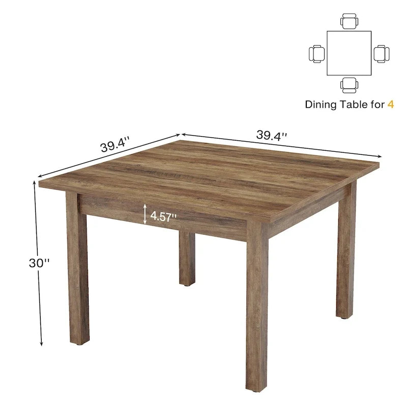 39.4 Inches Square 2-4 People Dining Table with Solid Wood Legs for Living Room Dining Room