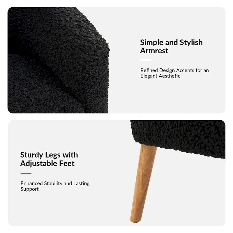 Sheila moderne fauteuil van 30 W met bouclébekleding en poten van massief hout, set van 2, van HULALA HOME