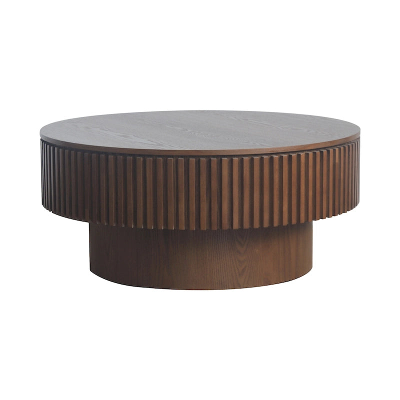 Table basse ronde moderne en bois massif plaqué avec rangement