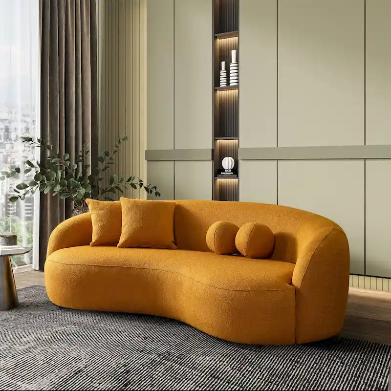 Blaine japandi stílusú, luxus, modern, buklé szövetből készült ívelt kanapé