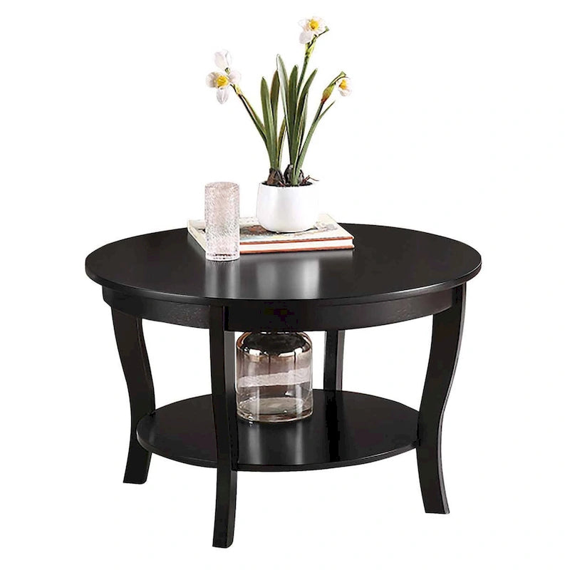 Table basse ronde American Heritage de Convenience Concepts avec étagère