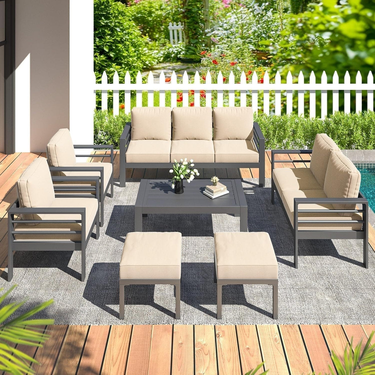 AECOJOY 7-delige aluminium tuinmeubelset voor buiten, loungeset