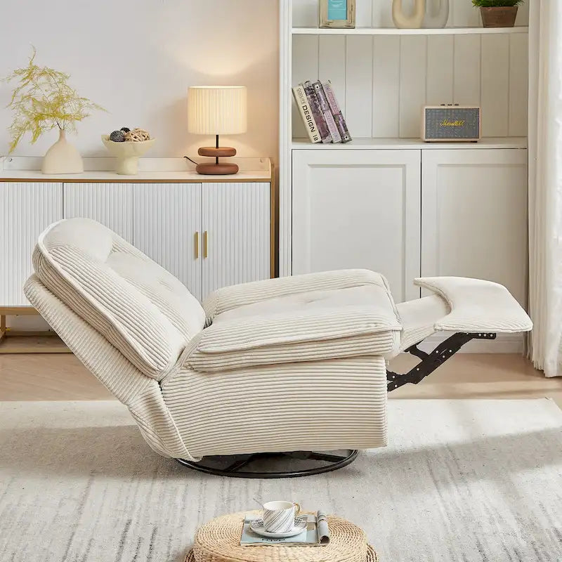 Fauteuil inclinable pivotant et berçant en velours côtelé, avec repose-pieds, pour le salon