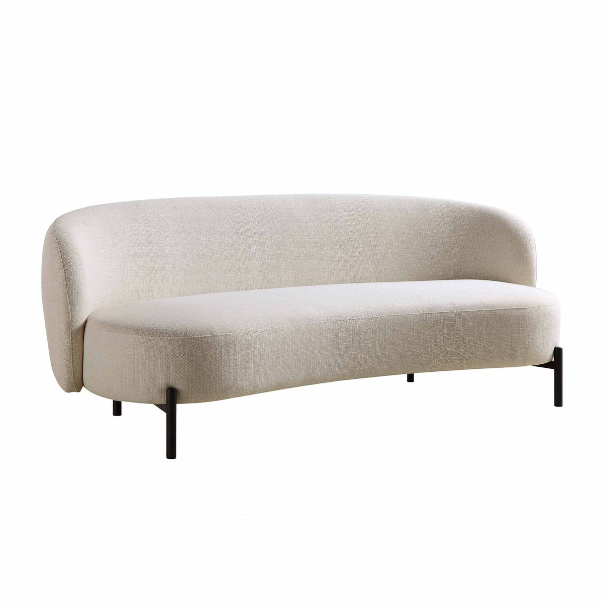 Gebogenes 3-Sitzer-Sofa mit Kugelkissen, beige Leinenmischung