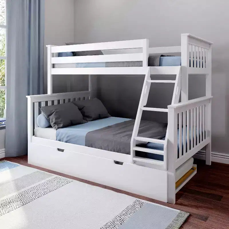 Max & Lily stapelbed van massief hout, eenpersoonsbed boven een twijfelaar met uitschuifbaar opbergladebed en ladder voor kinderen