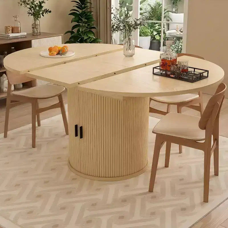 Dyonery 63 uitschuifbare ronde keukentafel voor de eetkamer met opbergrek met 2 niveaus, met voet, houten ovale ronde eettafel, walnoot