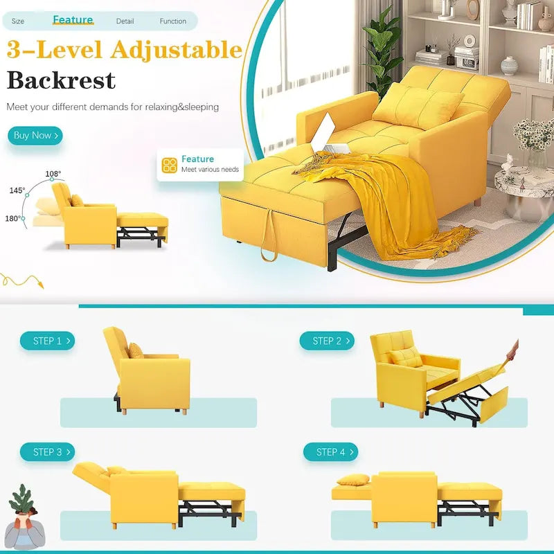 Fauteuil convertible 3-en-1 AECOJOY avec coussin et dossier réglable